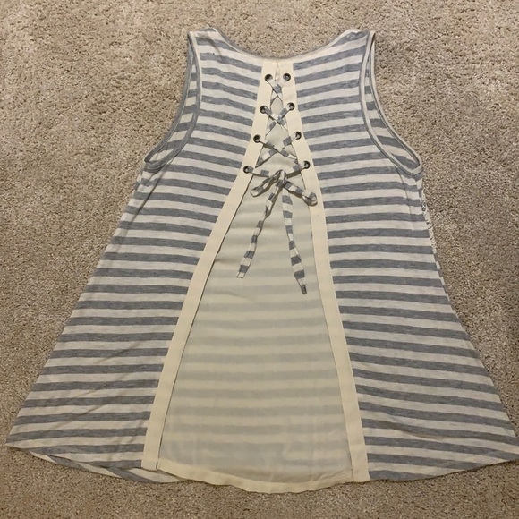 Cream and Gray Striped Maurice’s Tank Top - Picture 2 of 5